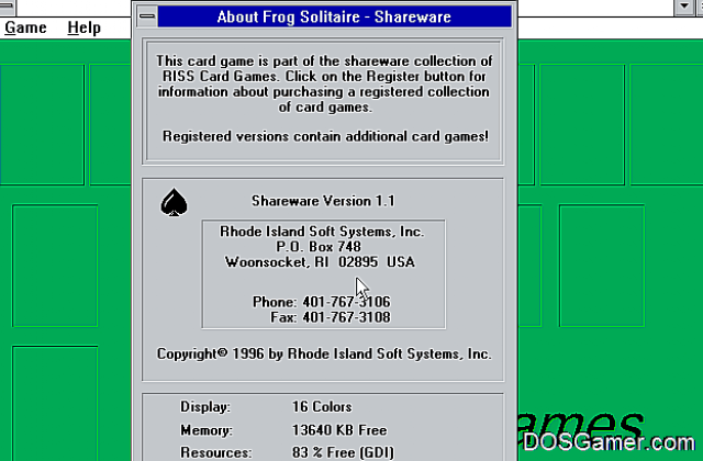 Frog Solitaire DOS Game