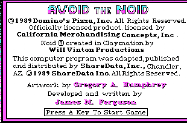 Avoid the Noid DOS Game