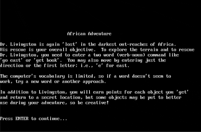 African Adventure Or In Search of Dr. Livingston DOS Game