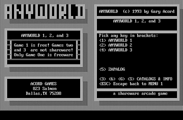 Anyworld 1 DOS Game