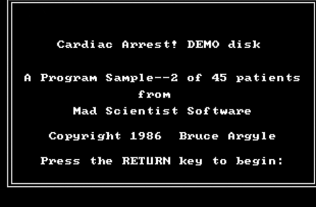 Cardiac Arrest! DOS Game
