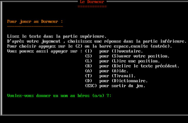 Dormeur de l'Infini, Le DOS Game