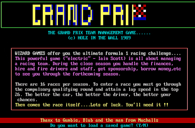 Grand Prix DOS Game