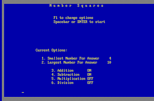 Number Squares DOS Game
