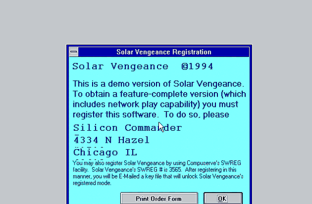 Solar Vengeance DOS Game