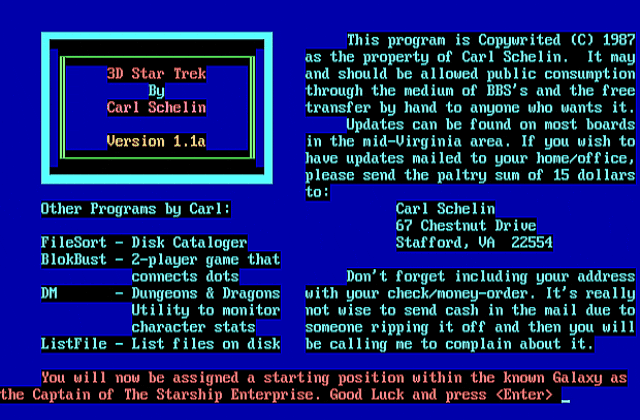 Three Dimensional Star Trek DOS Game