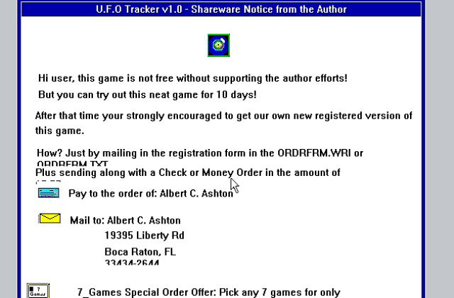 U.F.O Tracker DOS Game